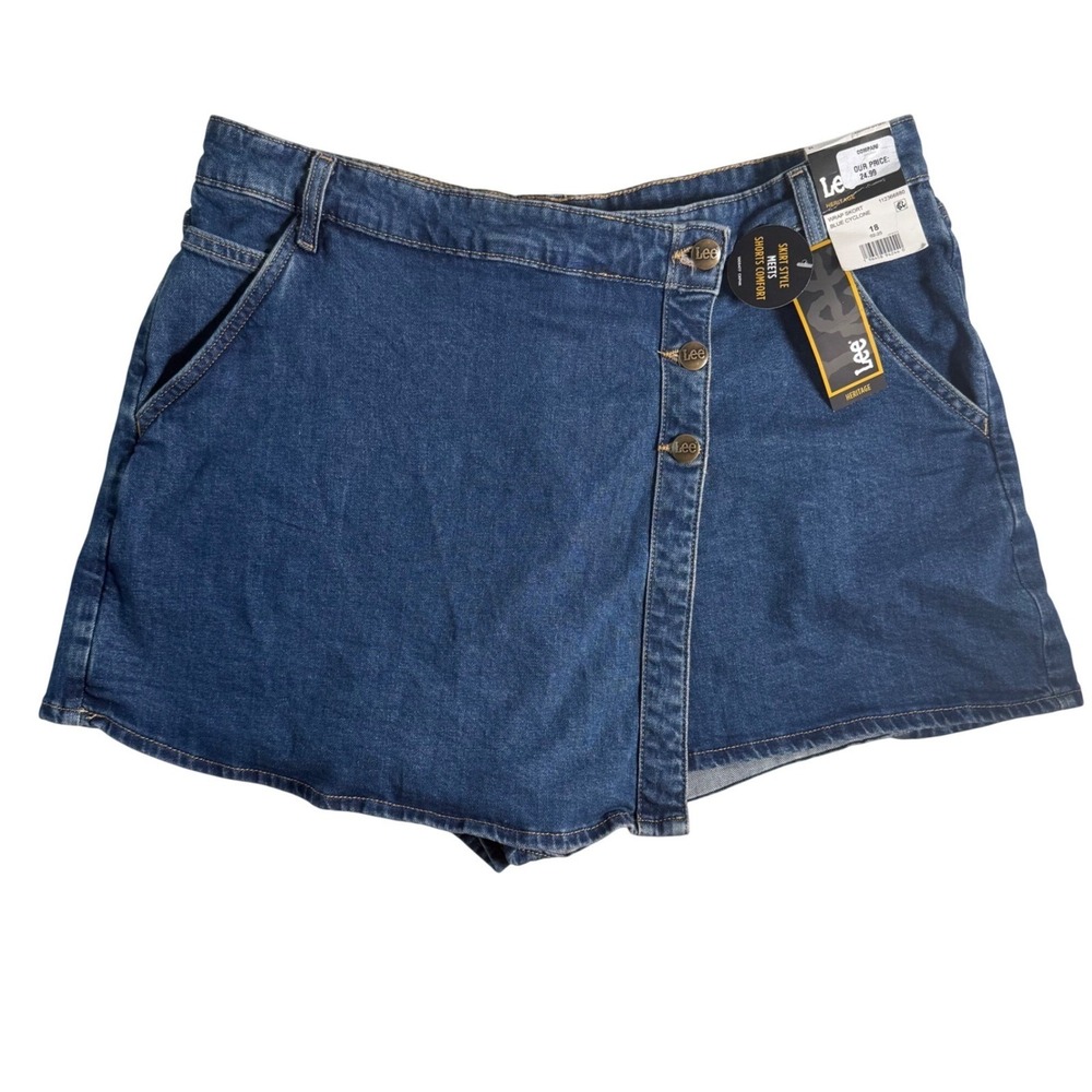 Lee Heritage Wrap Skort Blue‎ Cyclone Denim Skirt Shorts Size 18